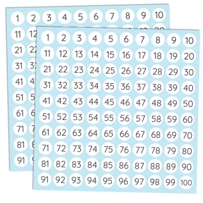 Immagine di 1 a 100, Numeri Adesivi Etichette Autoadesive, 10mm, (25 per Numero, 2500 Totale)