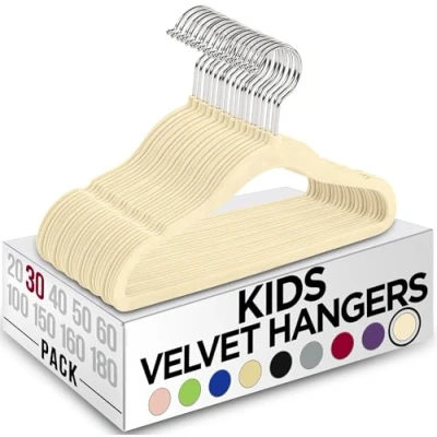 Immagine di Utopia Home Grucce per bambini in velluto, 28 cm, resistenti, armadio, perfette l&#039;uso quotidiano (Avorio, Confezione da 30)