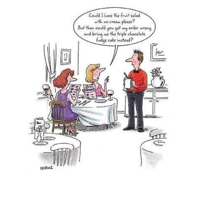 Immagine di Biglietto d&#039;auguri (PH7601), compleanno umoristico, con vignetta “Get My Order Wrong Women in a restaurant