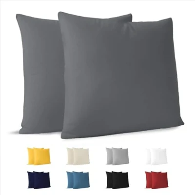 Immagine di Dreamzie federa per cuscino 50 x cm (set di 2) 100% cotone jersey 150 gsm, colore: antracite, cotone, resistente e ipoallergenico
