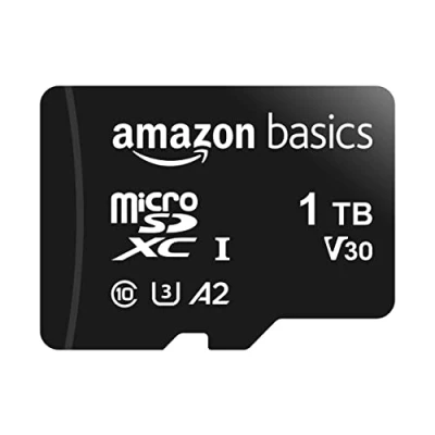 Immagine di Amazon Basics MicroSDXC, 1 TB, con Adattatore SD, A2, U3, velocità di lettura fino a 100 MB/s, Nero