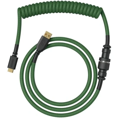 Immagine di Glorious Gaming Coiled Keyboard Cable premium Connessione USB a (PC) e C (tastiera) placc. in oro, anti intreccio, rivest. intrecc. doppio, aviator Mid Connection 5 pin Verde foresta