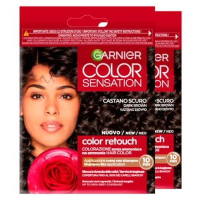 Immagine di Garnier Color Sensation Retouch Tinta Capelli Colorazione Permanente per Ricrescita Copre il 100% dei Bianchi Applicazione Semplice Colore Castano Scuro 2 Tinte
