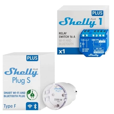 Immagine di Shelly Plus Plug S, Presa intelligente, 2 ingressi (Bluetooth + USB), 1 intelligente compatibile con Alexa e Google Home, programmabile controllo vocale, Bluetooth