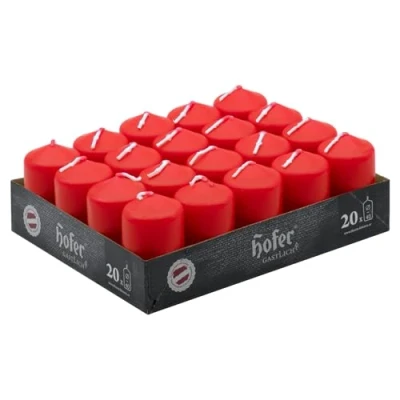 Immagine di Hofer Candele Rosse a Colonna 4 x 7 cm Set di 20 Decorative Cilindriche Cera Colore Rosso Lunga Durata 11 Ore Antigoccia Non Profumate qualità RAL