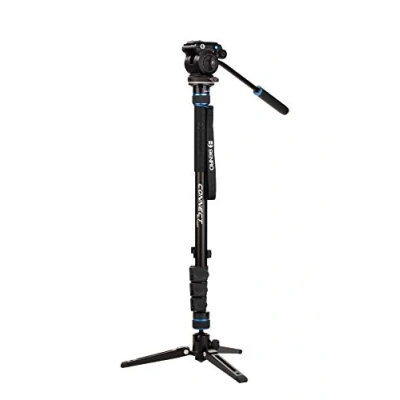 Immagine di Benro Connect Video Monopod with S2 PRO Flat Base Fluid Head, Head Mounts to 3 Leg Base, 2.5kg Max, Folding w/Ball Lock, Flip Carrying Case