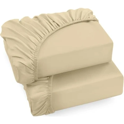 Immagine di Utopia Bedding Set di 2 Lenzuolo con Angoli Una Piazza 90x200cm Beige Microfibra Spazzolata Sotto Elasticizzato