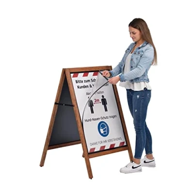 Immagine di DISPLAY SALES cavalletto pubblicitario in legno DIN A1 porta menu esterno inclusa 2 pellicole magnetiche lavagna ristorante da resistente alle intemperie espositore