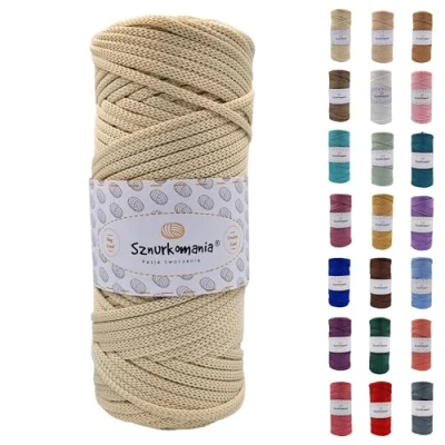 Immagine di cordoncino in poliestere 5 mm 100 m, molti colori, piatto poliestere, macramè da mm, filato macramè, filo di lucido, scnurkomania (ecru)