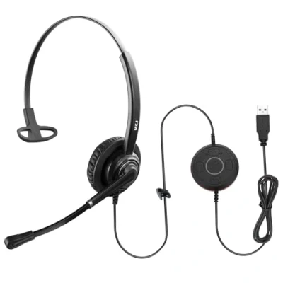 Immagine di MKJ cuffie USB con cancellazione del rumore per computer, call center ufficio telefono auricolare conferenze, computer PC Skype Zoom Microsoft Teams Rosetta Stone Online Teaching