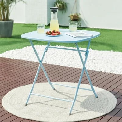 Immagine di [en.casa] Tavolo Pieghevole con Piano Squadrato 70x70 cm Portatile da Esterno Interno Richiudibile in Acciaio Mobile Giardino Terrazza Balcone Azzurro