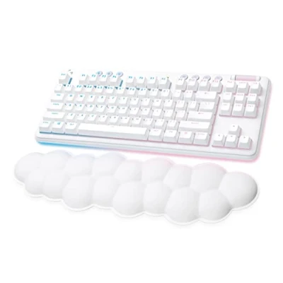 Immagine di Logitech G G715, Tastiera da gaming con wireless, illuminazione Lightsync RGB, Lightspeed, interruttori lineari (GX Marrone) e poggiapolsi per tastiera, compatibile PC Mac, Bianco nebbia