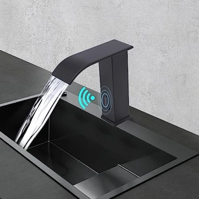 Immagine di rubinetto automatico con sensore a infrarossi, per lavabo automatico, acqua fredda e calda lavabo, da bagno infrarossi nero
