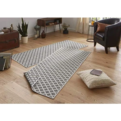 Immagine di bougari Nizza Tappeto Double Face per Interni ed Esterni, 80 x 250 cm, Colore: Nero/Crema