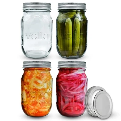 Immagine di volila Barattoli Vetro con Coperchio 2 parti, Confezione da 4 Conserve (490ml) Vasetti per Yogurt, Crauti, Sottaceti, Kimchi e Altro Ancora