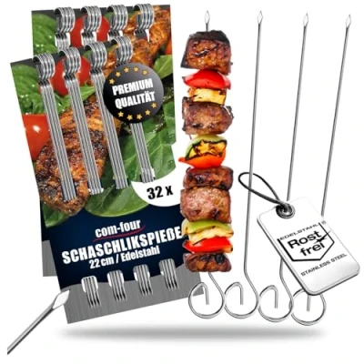 Immagine di COM FOUR® 32x spiedini per kebab in acciaio inossidabile di carne lunghi 22 cm verdure premium un set (22 32 pezzi)