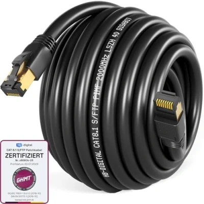 Immagine di HB Digital 15m Cavo di rete CAT 8.1 S/FTP LSZH Nero 40 Gbps patch LAN Gigabit RJ45 maschio Ethernet PIMF 2000 MHz Compatibile con Cat.6 Cat.7 Cat.8