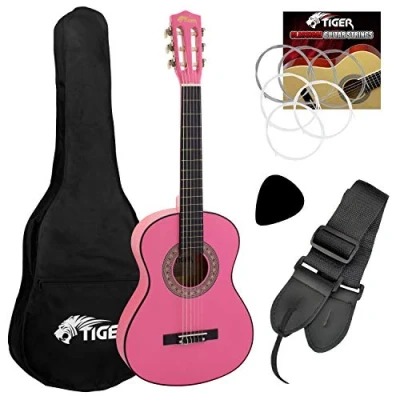 Immagine di TIGER CLG4 PK Chitarra classica con accessori per principianti, misura 3/4 colore rosa
