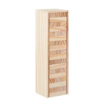 Immagine di Relaxdays Torre Traballante, Gioco da Tavola, 54 Mattoncini in Legno, Impilare, Abilità, per Bambini e Adulti, Naturale