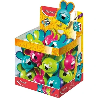 Immagine di Maped 1 x temperamatite, Ssharpener Box CROC Rabbit, per penne sottili, con astuccio temperino colori assortiti (turchese/verde viola/rosa), confezione da