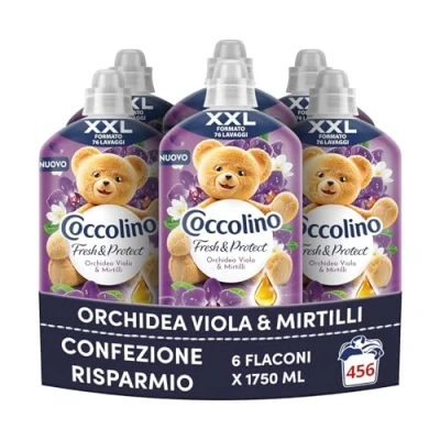 Immagine di Coccolino Ammorbidente Concentrato Orchidea Viola e Mirtilli, Lavatrice Intense Care con Tecnologia Pro Fibre, Formato XXL 456 Lavaggi, 6 Pezzi da 1750 ml
