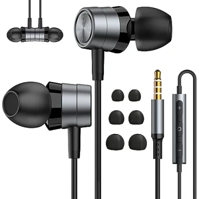 Immagine di Cuffie in ear con isolamento acustico microfono, auricolari jack da 3,5 mm cablati controllo del volume compatibili Samsung, Android, MP3, la maggior parte dei dispositivi audio
