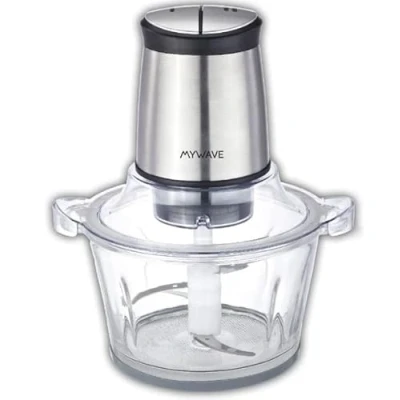 Immagine di My Wave Mini tritacarne Per tutti i tipi di alimenti Potenza 400 W e capacità 1,5 L Tritatutto con 2 livelli velocità Ciotola in vetro lame acciaio inossidabile