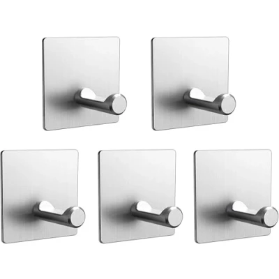 Immagine di DDF iohEF porta asciugamani senza foratura set di 5 Appendi con cuscinetti adesivi 3M,porta bagno In Acciaio Inox Gancio [Classe efficienza energetica A+++]