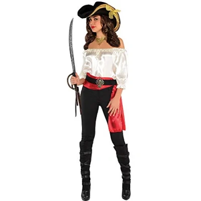 Immagine di amscan Women Blouse Pc Costume da Pirata Donna, 1 Pezzo, Tinta Unita, Colore Avorio, Standard/Medium (UK Size 16 18), 840533