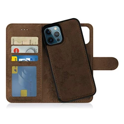 Immagine di MyGadget Cover per iPhone 12 Pro Max Custodia Libretto Magnetica Portafoglio Flip Wallet Case Porta Carte Similpelle PU Removibile Marrone