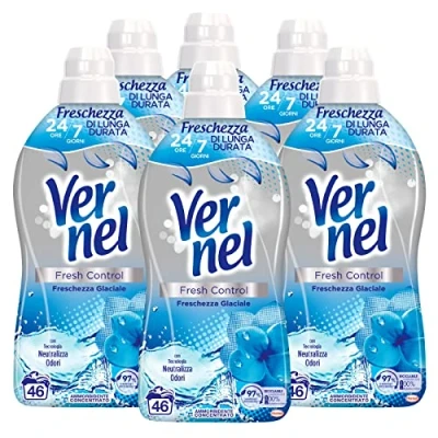Immagine di Vernel Fresh Control Freschezza Glaciale Ammorbidente Concentrato Profumo Lunga Durata con Intensa Sensazione di Extra 6 Flaconi da 1,15 Litri