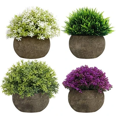 Immagine di BELLE VOUS Falsa pianta verde, viola e bianca, in vaso (set di 4) artificiale per interni ed esterni, casa, ufficio, bagno, cucina, scaffale tavolo