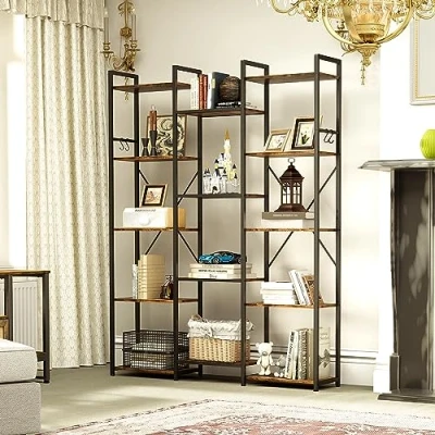 Immagine di YITAHOME Libreria, Scaffale da Pavimento con 14 Ripiani e Ganci, Libreria alto, Espositivo Struttura in Metallo Stabile, per Soggiorno, Ufficio Domestico, Marrone Vintage