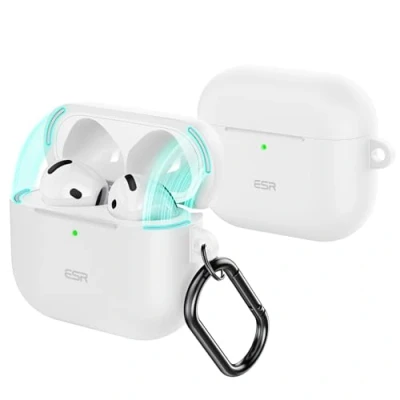 Immagine di ESR Custodia per AirPods 4, Compatibile con 4a Generazione (2024), Coperchio Magnetico, Protezione completa dalle cadute moschettone, Serie Cloud, Bianco