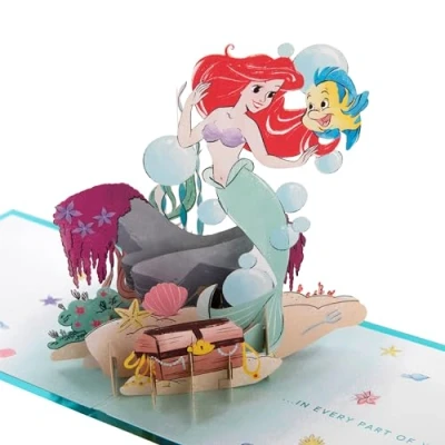 Immagine di Hallmark Disney Biglietto pop up 3D con la Sirenetta, per qualsiasi occasione, compleanno, figlia, sorella, nipote, Ariel, tema subacqueo, blu