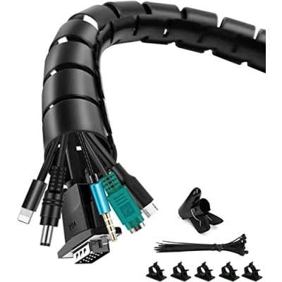 Immagine di shinfly Guaina passacavi per ordinare e organizzare cavi 2X1.5m con 20 fascette cavi, 5 clip adesive 1 guidare i dal diametro di 16mm/22mm, casa, TV PC, nero