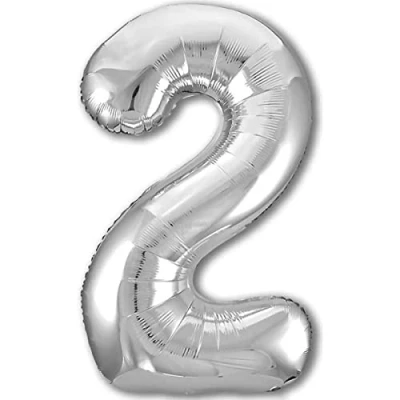 Immagine di Palloncino 2 Compleanno Numero Gigante Argento, XXL di 100 cm. Decorazione Compleanno. ad Aria o Elio