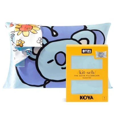 Immagine di BT21 x Kitsch federa in raso con chiusura a cerniera, più morbida della seta di gelso, dimensioni standard, confezione da 1, per cuscino rinfrescante, capelli, salute pelle e bellezza