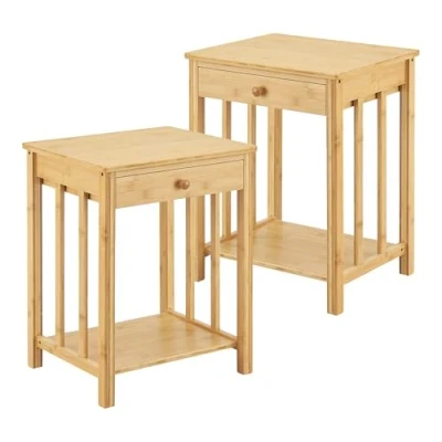 Immagine di [en.casa] Set di 2 Comodini con Ripiano e Cassetto Mobiletti Notturni Rettangolari in Bambù Tavolini Laterali Bassi 51 x 40 35 cm Colore Naturale