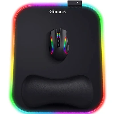 Immagine di Gimars Tappetino Mouse RGB Poggiapolsi, 10 Modalità LED, 304x254mm Pad XL Ergonomico, Poggiapolsi Gaming Base in Gomma Antiscivolo, Tessuto Lycra per Laptop, PC, Ufficio