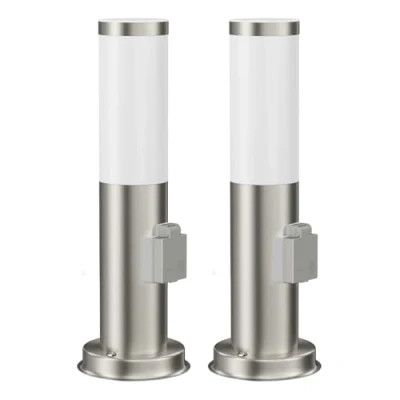 Immagine di ledscom.de 2 pezzi luce sentiero bitta giardino PORU sensore esterno IP44 38cm cromo 1xE27 presa max.15W