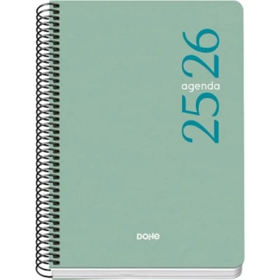 Immagine di Dohe Agenda scolastica 2025 2026 Visualizzazione settimanale, formato A5 (15 x 21 cm), spagnolo e inglese, da settembre a giugno, rilegatura spirale, copertina flessibile ESENCIAL verde