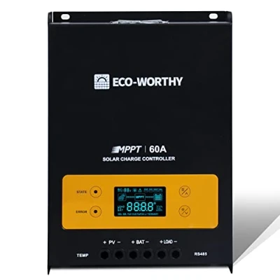 Immagine di ECO WORTHY Regolatore di Carica Solare Mppt 60A 12V/24V,Display OLED Digitale e Sensore Temperatura Massa Negativa,99% Efficienza per Litio,Batteria Sigillata Allagata