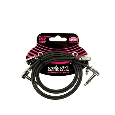 Immagine di Ernie Ball, Cavo patch piatto con jack stereo a pipa, lunghezza 61 cm, Confezione da 2, Nero