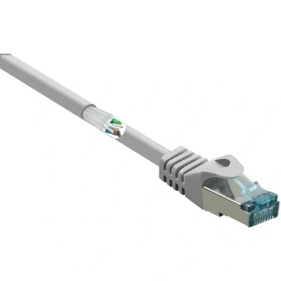 Immagine di Renkforce RF 5047510 RJ45 cavo di rete, patch CAT 6A S/FTP 0.25 m Grigio con protezione, Ritardante fiamma 1 pz.