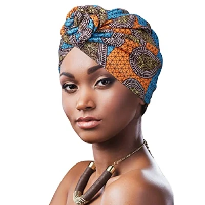 Immagine di DRESHOW Donne Africane Turbante Pre Legato Copricapo a treccia Testa Avvolge Cappello Boho Chemio Cap Elastico Annodato Berretto