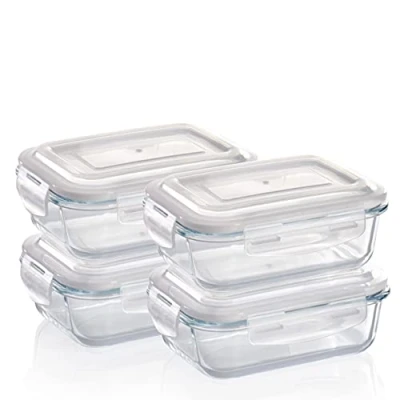 Immagine di Grizzly Contenitore per Alimenti in Vetro Set da 4 Capacità 640 ml Rettangolare Adatti Forno, Frigo e Congelatore Ermetico, Anti Perdite Lavabile Lavastoviglie, senza BPA