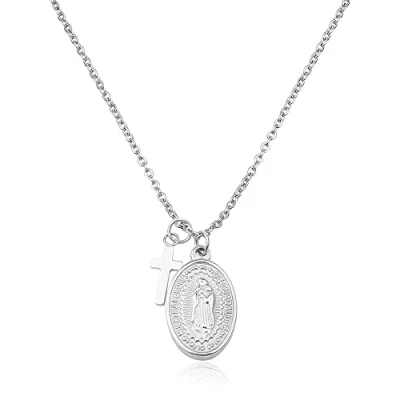 Immagine di GD GOOD.designs Collana Maria in Argento da donna Impermeabile Madonna con ciondolo a forma di croce acciaio inox I Misura regolabile 40+5cm