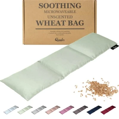 Immagine di Qomfor Cuscino Cervicale Riscaldante Caldo 46 x 12 cm Termico Microonde di Grano con Morbida Copertura in Cotone per Alleviare il Dolore (light green, Cotone)