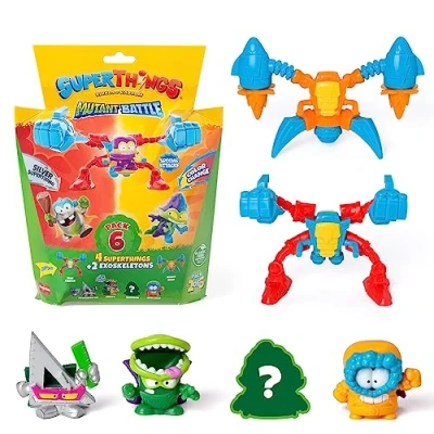 Immagine di SuperThings Serie Mutant Battle Confezione da 6 Include 4 (1 Capitano Argento) e 2 Exoskeletons. pezzi